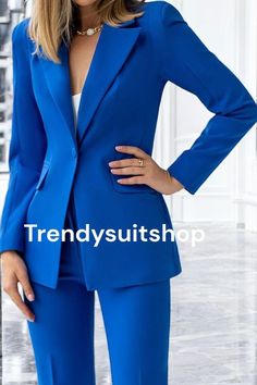 Material:-premium fabric  Color:-blue Little color variation may possible due to photography and lights.  Elegant classy women suit are handcrafted by experienced tailors who make sure the that the stitching is precise, lining is proper and the overall product is sturdy enough to not go out of shape for more than a few years. Also all our products have extra margins in their length, sleeves, sides so it's easily alterable if your size changes after some time. To see more available colours and designs in this collection, Check out the women Suits Section.  *We also offer customisation so we can provide you an even better fit if you massage us your measurements (in inches) of Chest, Stomach, Waist, Hip, Shoulder and Actual Height after ordering. *Want this product but in slightly different d Fitted Blue Suits For Office Lady, Fitted Blue Office Lady Suits, Blue Blazer With Suit Collar, Blue Suit Collar Blazer For Office, Business Casual Blue Suits For Office, Blue Office Lady Business Casual Suit, Blue Office Blazer, Blue Single Button Suit For Office, Blue Single Button Office Suit