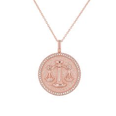 This sparkly and bold Zodiac Necklace is a stunning symbol of the sign that means most to you. Stunningly crafted in 14K Solid Gold, with a luxurious pave set diamond trim all around. This is the perfect centerpiece to complete your new favorite layer. Available in 3 gold colors and many chain length options. 

Size: 22mm Diameter 
Approx. .40cts Diamonds
High 
Quality G-H Color VS2-SI1 Clarity Natural Diamond

14K Solid Gold
Lifetime Guarantee
Made in Los Angeles Luxury Zodiac Sign Round Pendant Jewelry, Luxury Sterling Silver Zodiac Sign Necklaces, Fine Jewelry Diamond Zodiac Sign, Luxury Silver Zodiac Sign Necklace, Gold Zodiac Sign Diamond Necklace, Gold Diamond Zodiac Sign Necklace, Diamond Zodiac Sign Jewelry, Round Zodiac Sign Diamond Jewelry, Diamond Zodiac Sign Necklaces