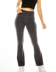 Surround yourself with fashion and comfort in our gray flared leg yoga pants for Women. Specifically crafted to keep you feeling great and looking slim, these high waist athletic pants are perfect for everyday activewear. Crafted with a moisture-wicking fabric and 4-way stretch, these pants provide superior comfort and flexibility. With two side pockets and versatile styling, you can hit the gym in style or dress them up for a more professional look. Best of all, these pants are made to last! Our yoga pants will give you the confidence you need to tackle anything your day brings. Order Today. Flared Yoga Pants Details: S= size 4/6 M =size 6/8 L = size 10/12 XL = size 12/14 10" Flare Leg Two Side Phone Pockets Breathable Four-Way Stretch Sweat-Wicking, Quick Drying Flat Seams Reduces Chafin Toddler Oatmeal, Gray Blue Dress, School Leggings, Jogging Leggings, Wide Leg Leggings, Leg Yoga, Flare Yoga Pants, Athleisure Leggings, Yoga Pants With Pockets