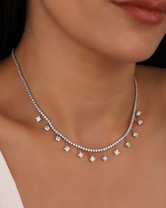 925 Sterling Silver Dangle Stone 2 mm Tennis Chain Necklace, Cubic Zirconia Tennis Choker Necklace, Cz Tennis Necklace, Dainty Silver Necklace, Bridal Jewelery Color : Rose / Gold / Rhodium Weight: 9.4 gr Chain Length: 35+5 cm Swing Length: 1 cm Product Code: CH1105YKRS All of our products are sent with a gift box. If you have questions, you can contact us by message Fast Shipping: It will reach you in 2-5 days with DHL or FedEx. Luxury Cubic Zirconia Tennis Necklace Baguette Cut, Silver Dainty Tennis Necklace, Dainty Silver Tennis Necklace, Fine Jewelry Sparkling Cubic Zirconia Diamond Necklace, Silver Tennis Necklace With Rhinestones, Silver Dainty Tennis Necklace With Diamond Cut, Dainty Silver Tennis Necklace With Diamond Cut, Silver Dainty Diamond Cut Tennis Necklace, Dainty Round Rhinestone Jewelry