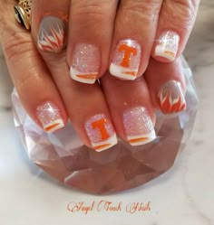 Ut Orange Nails, University Of Tn Nails, Tennessee Nail Ideas, Vols Nails Tennessee, Tennessee Football Nails, Tennessee Nails Volunteers