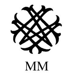 the mm logo is shown in black and white, with an intricate design on it