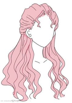 a drawing of a girl with long pink hair and braids on her head, looking to