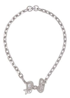 Bow Choker – Mondo Mondo Metal Cable Chain Choker Necklace, Chunky Chain Metal Pendant Jewelry, Metal Chunky Chain Pendant Jewelry, Silver Metal Choker With Heart Pendant, Metal Pendant Necklace With Cable Chain, Metal Cable Chain Pendant Necklace, Elegant Silver Heart Pendant Choker, Metal Pendant Choker With Chain Detail, Metal Pendant Choker With Chain