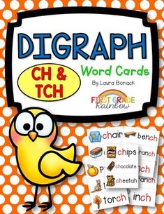 an orange and white polka doted background with the words dig graph and word cards