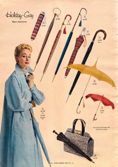 Fashion In The 1950s, 19s Fashion, 1950s Clothing, 1950s Fashion Women, Rain Fashion, Funny Vintage Ads, Under My Umbrella, Fashion Project