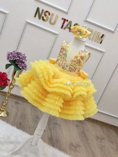 Prenses Dress, Yellow Puffy Dress, Princess Dress Yellow, Yellow Princess Dress, Yellow Baby Dress, Word English, Kids Birthday Dresses, 1st Birthday Dress