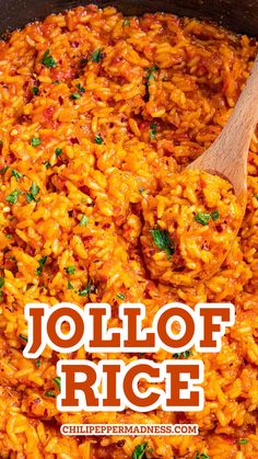 Mouthwatering pan of Jollof Rice looking extra inviting and delicious. Hot Rice Recipe, Nigerian Rice, African Rice, Usa Recipes, Jollof Rice Recipe, African Homes, Rice Side Dish Recipes