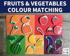 fruits and vegetables cut out from colored paper