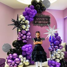 PRICES MAY VARY. BLACK AND PURPLE BALLOONS GARLAND KIT: these purple garland kit includes 112pcs latex balloon in different sizes (color in purple, black, chrome purple and silver, size in 5inch, 10inch,12inch，18inch) with 2pcs silver and black exploding star balloons, 2pc gothic style black and white striped foil balloon, 3pcs balloon arch accessories.glue dots,ribbons,arch strip for diy balloon arch kit. PERFECT FOR GOTHIC BIRTHDAY DECORATIONS: We offers important elements of a Gothic-themed p Gothic Birthday Party, Purple Balloon Arch, Silver Balloon Garland, Purple Garland, Party Decorations Backdrop, Vampirina Party, Exploding Star, Gothic Birthday, Chrome Purple