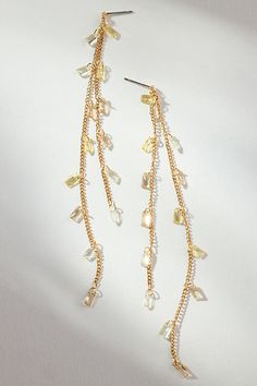 14k gold-plated brass, glass Post styling Imported | Beaded Baguette Dangle Earrings by Anthropologie in Yellow, Women's, Gold/Plated Brass/Glass Anthropologie Earrings, Yellow Fits, Brown Earrings, Green Earrings, Blue Earrings, Yellow Color, Color Coding, Beaded Jewelry, Anthropologie