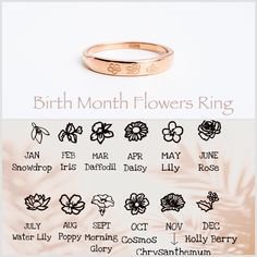 Personalized Handmade Jewelry Gifts ♥  Looking for a unique gift for a loved one? This gorgeous personalized birth flower ring is just the thing. Each ring is carefully crafted with the birth flowers of up to 4 loved ones for each ring, making it a one-of-a-kind piece that's perfect as personalized gifts for mom or as a Mother's day or birthday gift. It's also a beautiful way to show your appreciation and love to your bridesmaids. Stunning, thoughtful and personalized handmade jewelry piece that Birth Flower Jewelry, Birth Flower Ring, Flower Ring Tattoo, Multiple Births, Birth Stones Chart, Mom Jewelry Personalized, Mothers Ring, Mom Ring, Ring Making