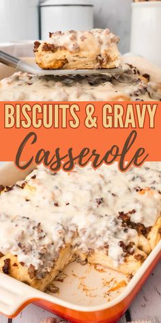 biscuits and gravy casserole in a baking dish