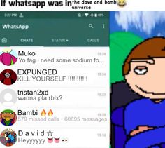 an animated image of a man sitting in a chair with the caption if whatsapp was in the background