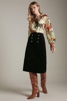 The 1970S Trend Is Going Nowhere - Embrace It In This Bohemian Corduroy Skirt, Which Shows Off An Elegant Midi Length And Two Rows Of Neat Gold Buttons Adorning The Front. Button Skirt Outfit, 1970s Trends, 1970s Outfits, Business Casual Fall, Going Nowhere, Skirt Collection, Midi Skirt Outfit, Long Skirt Outfits, Embrace It