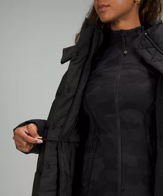 Wunder Puff Long Jacket | Women's Coats & Jackets | lululemon Functional Lululemon Outerwear With Pockets, Fitted Functional Down Outerwear, Lululemon Fall Outerwear For Outdoor Activities, Lululemon Outerwear For Outdoor Activities In Fall, Lululemon Long Sleeve Outerwear For Outdoor Activities, Lululemon Nylon Outdoor Outerwear, Lululemon Hooded Winter Outerwear, Lululemon Hooded Outerwear For Outdoor Activities, Lululemon Black Functional Outerwear