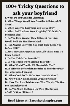 a poster with the words, 100 tricky questions to ask your boyfriend