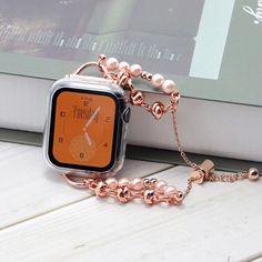 Pearl Strap for Apple Watch Ultra Band Women Beaded Elastic Jewelry Stretch SE 8 Trendy Gold Beaded Watch Bands, Trendy Beaded Gold Apple Watch Band, Trendy Gold Beaded Apple Watch Band, Beaded Apple Watch Band Gift, Trendy Beaded Apple Watch Band As Fashion Accessory, Trendy Beaded Apple Watch Band, Apple Watch Ultra, Band Fits, Apple Watch Case