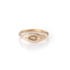 Evil Eye Amulet Ring | For protection and wellbeing. This ancient symbol has origins going all the way to 3000 BCE and it is believed when a person wears or carries an evil eye with them, it guards against misfortune happening in one's life and brings good luck and protection from any ill-will that could otherwise have a negative effect on a persons well-being in general. DETAILS & SIZE Composition | vailable in nickel free Bronze, 925 Sterling Silver or Gold Measurement | 2mm width at the back Amulet Ring, Evil Eye Amulet, Bronze Jewelry, Evil Eye Ring, Ancient Symbols, Eye Ring, Sustainable Jewelry, 10k Gold, Sterling Ring