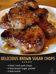 the delicious brown sugar chops are ready to be eaten on the plate for dinner