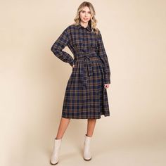 "Features: Long Sleeve, Self Tie Waist, Flannel Material, Button Down, Collared Shirt Dress, Midi Length, Plaid Print Model is 5'7\"(32B 24 34) wearing small- Front Length 43 Bust 38 shirt dress women, midi shirt dress, shirt dress long, button down shirt dress, plaid dress, checkered dress, work dress, long sleeve dress, belted dress" Flannel Shirt Dress, Dress Work, Button Down Shirt Dress, Collared Shirt Dress, Checkered Dress, Work Dress, Women Midi, Long Shirt Dress, Midi Shirt Dress