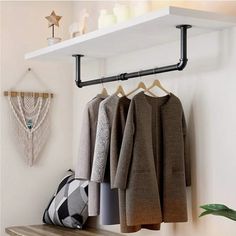 BueDeHai Heavy Duty Clothes Rack, Wall Mounted Garment Rack,36'' Industrial Pipe Clothes Hanging Rod for Laundry Room We highly recommend you to use this Clothing Hanging Rack, heavy duty coat rack made of high quality iron pipe, strong and durable.Industrial Pipe Clothes Hanging Rod creates extra storage space, effortlessly and instantly organizes messy items in a neat and tidy manner, wall mounted coat racks don't need to spend time folding clothes, easy to reach. Don't hesitate, our quality w Black Clothing Rack, Wall Mounted Closet, Clothes Dryer Rack, Wall Mounted Clothing Rack, Laundry Room Drying Rack, Pipe Clothes Rack, Closet Rods, Heavy Duty Clothes Rack, Hanging Clothes Racks