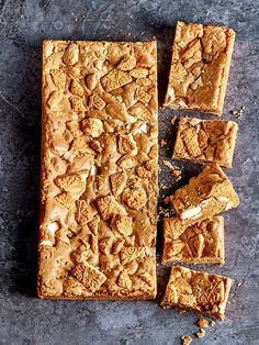 peanut butter bars cut into squares on a table