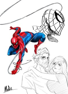 the amazing spider - man and woman are depicted in this drawing