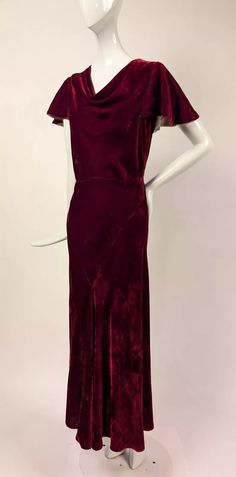 1930’S RUBY RED PLUSH SILK VELVET DRESS W FLUTTERING SLEEVES | eBay 1930s Formal Fashion, Burgundy Velvet Dress For Formal Occasions, Elegant Short Sleeve Velvet Dress, 60s Velvet Dress, 60s Formal Dress, 40s Dresses, 40s Outfits, Silk Velvet Dress, Vintage 1930s Dress