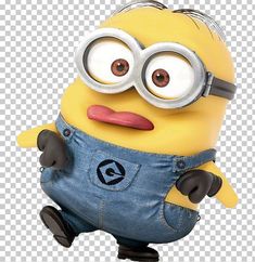 a minion with glasses and overalls standing in front of a white background png