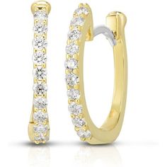 Roberto Coin - Pave Small Diamond Hoop Huggy Earrings in 18K Yellow Gold Yellow Gold Round Cut Hoop Earrings For Formal Events, Formal Yellow Gold Round Cut Hoop Earrings, Elegant Gia Certified Huggie Jewelry, Gia Certified Fine Jewelry Hoop Earrings, Roberto Coin Earrings, Huggy Earrings, Italian Jewelry Designers, Horseshoe Earrings, Earring Stand