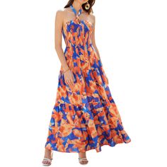 Women's Summer Dresses 2024 Halter Neck Sleeveless Smocked Backless Cut Out Floral Flowy A Line Maxi Dress Product Details Size: Large Color: Orange Blue Brand: No Brand Mpn: Does Not Apply Upc: Does Not Apply Ean: Does Not Apply * Department : Womens * Date First Available : January 21, 2024 Orange Halter Neck Sundress For Spring, Orange Halter Neck Sundress For Vacation, Multicolor Summer Maxi Dress With Elastic Neckline, Orange Halter Neck Maxi Dress For Beach Season, Spring Orange Halter Neck Sundress, Blue Beach Dress With Elastic Neckline, Blue Sundress With Smocked Bodice For The Beach, Blue Ruched Sundress For Vacation, Summer Blue Maxi Dress With Elastic Neckline