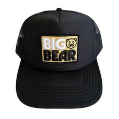 Big Bear Trucker Hat From the mountains to the slopes! This his or hers trucker is part of our Timeless Traveler Collection. Cute and perfect for your next day in the sun. So light, medium profile and a perfect addition to your growing hat collection. 5 Panel Foam Mesh Back Trucker, Pro Style Adult Sizing 100% Poly Foam Front, 100% Nylon Back Black Baseball Cap Trucker Hat For Camping, Black Baseball Cap For Camping, Black Cap For Camping, Trucker Baseball Cap With Logo Patch For Camping, Trucker Sports Hat, 5-panel, Sports Trucker Hat, 5-panel Style, Sports Trucker Hat, 5-panel, Black Snapback Trucker Hat For Camping, Sports Trucker Hat 5-panel