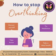 Overthinking is caused due to various reasons like fear, intolerance to uncertainty, trauma, or perfectionism. Overthinking can also be a symptom of already existing mental health conditions such as generalised anxiety disorder, social anxiety, or depression. Body Health Tips, Overcome Overthinking, Create Your Future, Way To Happiness, Stop Overthinking, Body Hacks, Ideal Body, Holistic Wellness