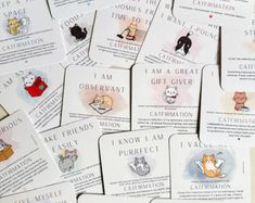 many cards with different animals and words on them