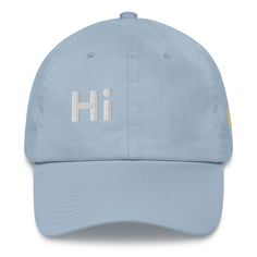 Hi classic dad baseball hat Hi Emoji, Popular Hats, Mom Hat, Mom Hats, Embroidered Baseball Caps, White Embroidery, Green Camo, Dad Hat, Lettering Design