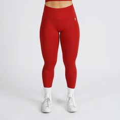 mid rise leggings High Stretch Red Athleisure Leggings, Functional Red Stretch Leggings, Red Compressive Gym Leggings, Compressive Red Gym Leggings, Red Stretch Breathable Yoga Pants, Red Compression Leggings For Yoga, Red Stretch Yoga Pants With Breathability, Red Compression Yoga Leggings, Red Full-length Athleisure Leggings