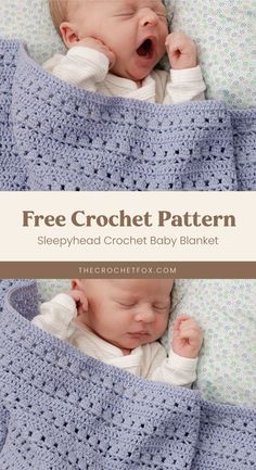 a baby sleeping in a crochet blanket with the words free crochet pattern