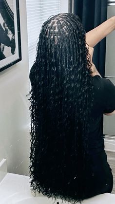 Boho Braids Knotless Black Women, Goddess Small Knotless Box Braids, Boho Knotless Extra Curls, Jet Black Boho Knotless Braids, Cute Braided Hairstyles Black Hair Short, Extra Small Goddess Braids, Smeduimknotless Braids, Bohemian Knotless Braids Bun, Smedium Knotless Long With Curls