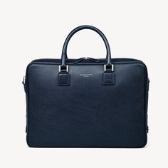 Mount Street Navy Pebble Leather Laptop Briefcase Bag Modern Saffiano Leather Briefcase For Business Trips, Saffiano Leather Briefcase With Palladium Hardware, Saffiano Leather Briefcase With Palladium Hardware For Business, Modern Saffiano Leather Briefcase For Travel, Modern Saffiano Leather Rectangular Briefcase, Modern Rectangular Briefcase For Daily Use, Classic Saffiano Leather Briefcase For Daily Use, Rectangular Saffiano Leather Briefcase For Everyday Use, Luxury Smooth Grain Leather Laptop Bag For Business