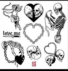 various tattoos with skulls and hearts on them