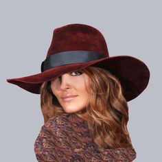 This beautiful ladies fedora is made from velour fur felt, and hand draped over an antique hat block. Hand finished with authentic millinery techniques. Embellished with grosgrain ribbon. This hat has a higher crown, 5 1/4" and wider brim, 4 1/4" Please indicate your head size measurement when ordering (measure your head horizontally just above your eyebrows). When you receive your hat, there will be a small ribbon inside to fine-tune the fit, and a hat box for safe storage. **coat can be found at AyalaOriginals:  https://www.etsy.com/listing/264900571/carpet-bagger-duster-jacket-coat-from?ref=shop_home_active_18 Note: Colors will vary depending on your monitor and there will also be some variations due to dye lots. I personally create each hat one at a time, and no two are ever exactly th Wide Brim Fur Felt Boater Hat For Fall, Wide Brim Fur Felt Top Hat For Fall, Chic Fur Felt Fedora For Fall, Fall Wide Brim Fur Felt Boater Hat, Winter Wide Brim Fur Felt Fedora, Evening Hats With Curved Brim For Fall, Brown Brimmed Evening Hat, Fall Wide Brim Fur Felt Cloche Hat, Formal Brimmed Fedora