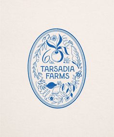 the logo for tarsadia farms is shown in blue on a white paper background