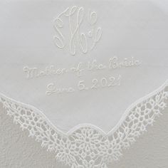 "Lovely ivory color lace wedding handkerchief personalized with classic 3-initial monogram, Mother of the Bride and your wedding date. What an exquisite wedding handkerchief for the Mother of the Bride/ Mother of the Groom or the entire wedding party! This handkerchief is also available in white, you can make your selection at checkout! Color of Handkerchief Shown: Ivory Embroidery color shown: Ivory Handkerchief Size~~Approx. 11\"x11\" Please include the following personalization information in Embroidered Wedding Hankerchief, Embroidered Hankerchief Wedding, Bride Handkerchief, Ivory Embroidery, Wedding Hankerchief, Handkerchief Wedding, Wedding Handkerchief, Initial Monogram, Embroidered Wedding