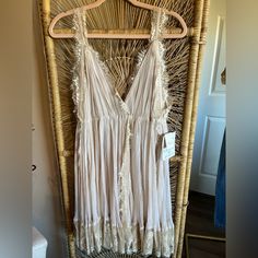 Free People X Brenda Knight Ivory Lace Gown Nwt Gorgeous!!!!! Follow On Insta @Bohoblushthrift Spring Sleeveless Wedding Night Dress, V-neck Dress For Summer Wedding Night, V-neck Dress For Wedding Night In Spring, V-neck Dress For Wedding Night In Summer, Summer Wedding Night Dress With Lace Trim, Beige Sleeveless Dress For Wedding Night, Spring V-neck Mini Dress For Wedding Night, Sleeveless Beige Dresses For Wedding Night, Cream Summer Dress For Wedding Night