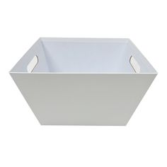 a white square bowl with handles on the sides and bottom, sitting in front of a white background