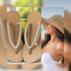 Looking for the perfect women's sandal gift idea? Consider our comfy minimalist woman flip flop gift, adorned with bling decor, ideal for casual open-toe wear at beach parties or any stylish lightweight occasion *For more gift options take a look at our best seller flip flops https://designbydesirenyc.etsy.com/listing/1304420049 PRODUCT DETAILS  - Rubber flip flop sole - Origin : imported from Brazil  - Thinner  short straps  - Satin silk cord (very pleasant to touch - Charms FREE SHIPPING WITHI Elegant Gold Flip Flops For The Beach, Elegant Gold Flip Flops For Beach, Adjustable Trendy Flip Flops For The Beach, Elegant Summer Beach Flip Flops, Elegant Beach Flip Flops For Summer, Elegant Flip Flops For Summer Beach, Elegant Flip Flops For Summer Vacation, Elegant Adjustable Flip Flops For Summer, Elegant Summer Vacation Flip Flops