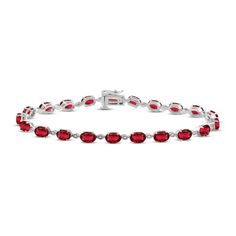 Delightfully vivid, this beautiful bracelet features multiple oval lab-created rubies in a lovely sterling silver setting. The chain bracelet measures 7 1/2 inches and secures with a tongue clasp. Red Oval Diamond Bracelet As Gift, Red Oval Diamond Bracelet Gift, Red Oval Diamond Bracelet For Gift, Red Oval Diamond Gemstone Bracelet, Oval Ruby Tennis Bracelet For Formal Occasions, Oval Ruby Gemstone Tennis Bracelet, Red Oval Gemstone Bracelet, Formal Ruby Oval Tennis Bracelet, Red Oval Diamond Classic Bracelet