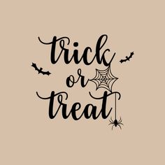 trick or treat lettering with bats and spider webs on the bottom, black ink