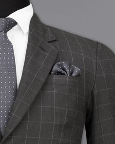 This Single Breasted Suit is a stylish and unique addition to any formal wardrobe. Made from high-quality materials, this suit features a striking windowpane checkered pattern that is perfect for making a statement. The single-breasted design adds a touch of sophistication, while the comfortable regular fit ensures all-day comfort. Ideal for formal occasions and weddings this suit is sure to impress everyone around you. In addition to being constructed from Imported Superior Fabrics, French crow Single Breasted Suit, Long Blazer, Blazer And Shorts, Checkered Pattern, Designer Suits, Charcoal Gray, Formal Occasion, Charcoal Grey, Mens Suits